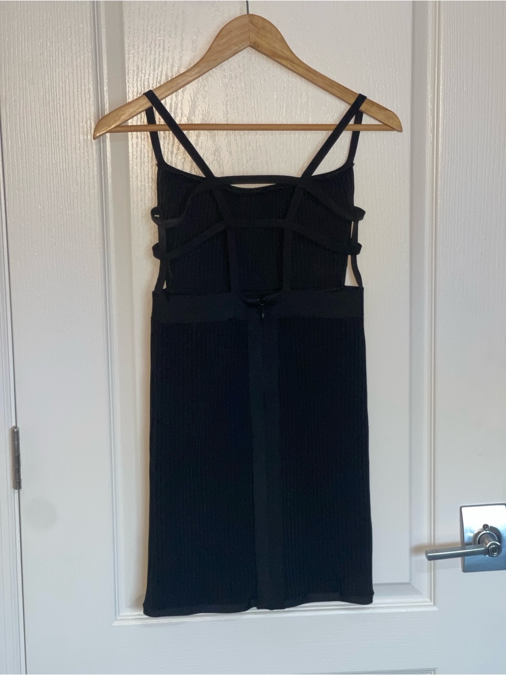 TIGER MIST Classic Black Ribbed Mini Dress with Strappy Sides and Back Medium - Picture 6 of 11